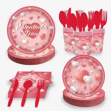 Party Disposable Supplies 24 Pcs Paper Party Plates and Cups and Napkins Sets...