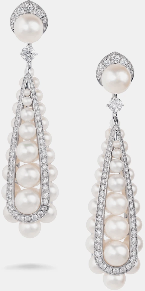 Pendientes colgantes de perlas para mujer de plata de ley 925 alfombra roja hechos a mano joyería circonita cúbica Foto 3 de 4