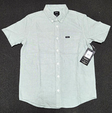 Lot of 3 NWT RVCA Boys Thatll Do Stretch SS Button Down Shirts Sage Green Size L