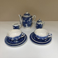 Children's Miniature Blue Willow Bone China Made in Japan Vintage Tea Set for 2