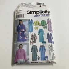 Simplicity 5778 L to XL Sleepwear Robe Slippers Uncut Factory Folds