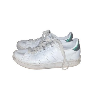 Adidas Cloudfoam Advantage White Leather Sneakers Teal Heel Women's Size 5