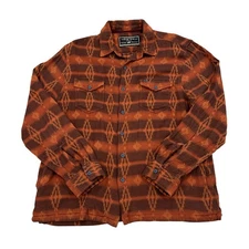 True Grit Tribal Western Shirt Jacket Mens Sz L Orange Double Layer Cotton Cloth