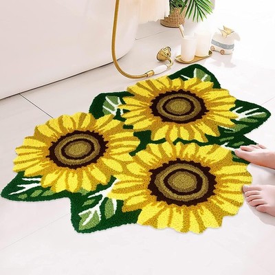 ABREEZE Sunflower Rug Hand Woven Sunflower Carpet,35.4'' X 25.5'' Flower Shaped Wa
