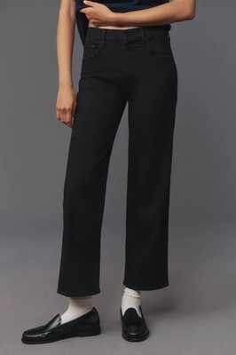 NWT Mother Rambler Zip Ankle in Not Guilty Black Wide Stretch Crop Jeans 25