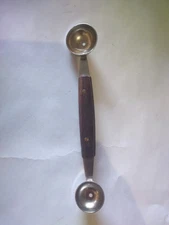 Vintage Japan Double Sided Melon Baller Stainless Wood Handle Shiny Retro EUC