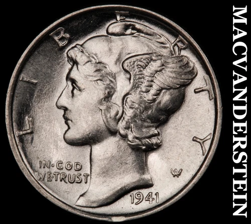 1941 Mercury Dime- Silver- Choice Gem Brilliant Unc++++ Luster No Reserve #J3534