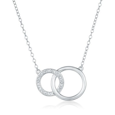 925 Sterling Silber ineinandergreifende Kreise Halskette mit Diamanten - 18 Zoll Kette