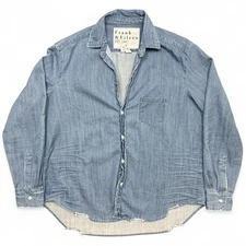 Frank & Eileen Eileen Shirt Womens Small Distressed Famous Denim Chambray Blue