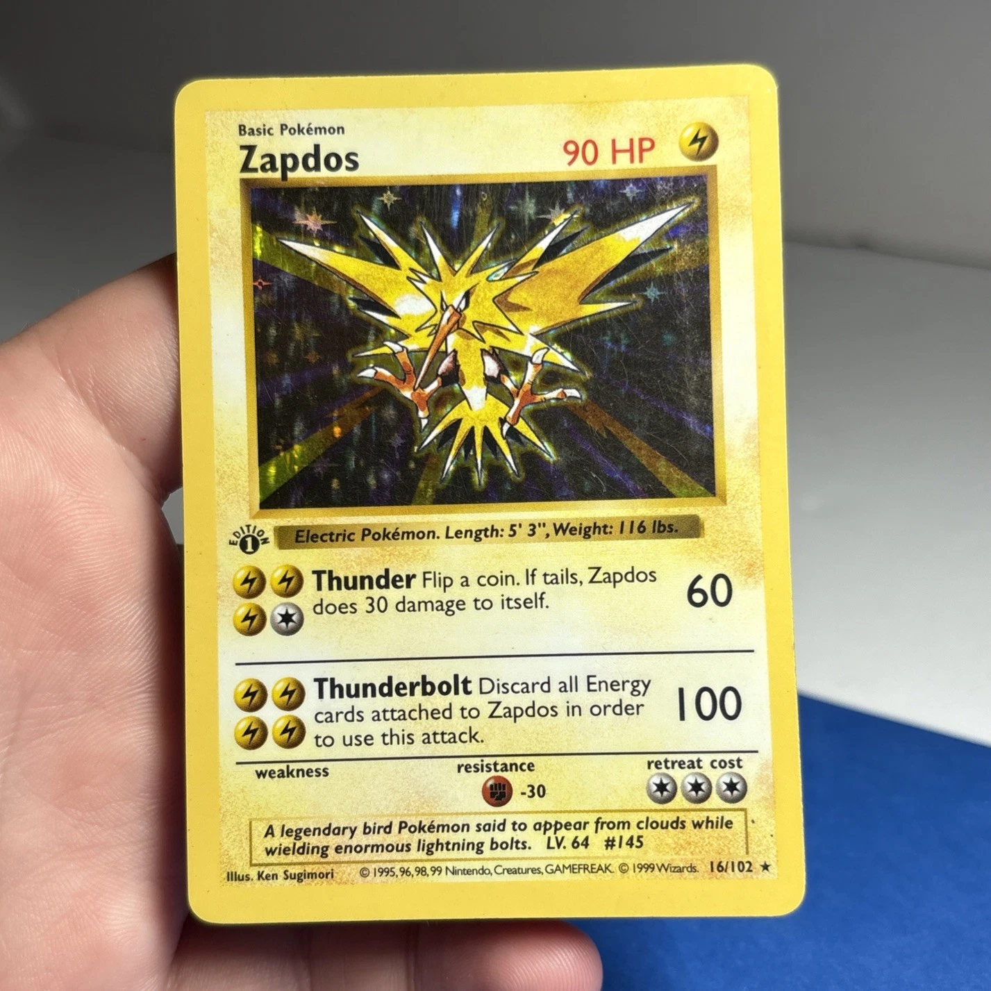 1999 Pokemon Base Set 1st Edition Holo Zapdos 16/102 LP Card