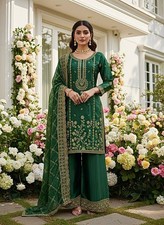 New Designer Pure Silk Green Top Palazzo With Dupatta For Wedding Wear
