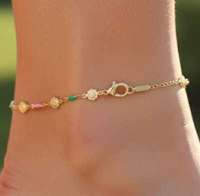 Multicolor Enamel Anklet Dainty Gold Plated Chain Anklet Handmade Jewelry