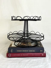 Black Wire Two Tier Cake Stand With Scallop Detail Farmhouse Country Style