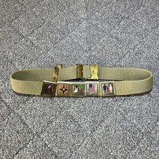Vintage BSA Boy Scouts Tan Canvas Youth Belt Gold Brass Buckle With 5 Slides