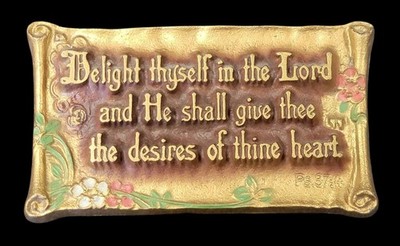 Vintage 1930 Zondervan Psalms 37:4 Decorative Plaque With Gold Finish & Floral A