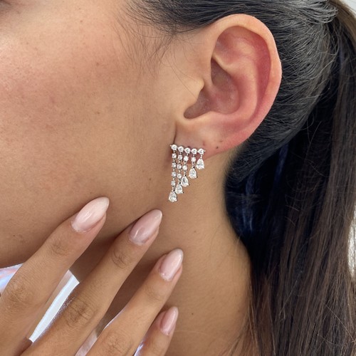 Diamond Earrings Round & Pear 2.29 Ct E-F VS1 Lab Created 14k White Gold - Picture 6 of 7