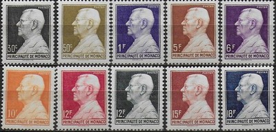 1948-49 Monaco Louis II 10v. postfrisch Unified Nr. 302-06A
