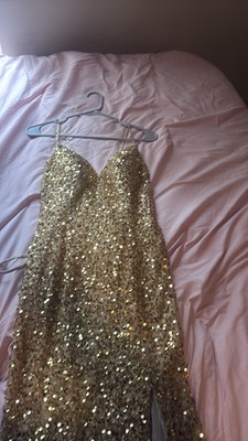 dancing queen gold dress Long Sequin-Print Prom Dress with Fringe Straps Hunter Green / XLarge main image 0