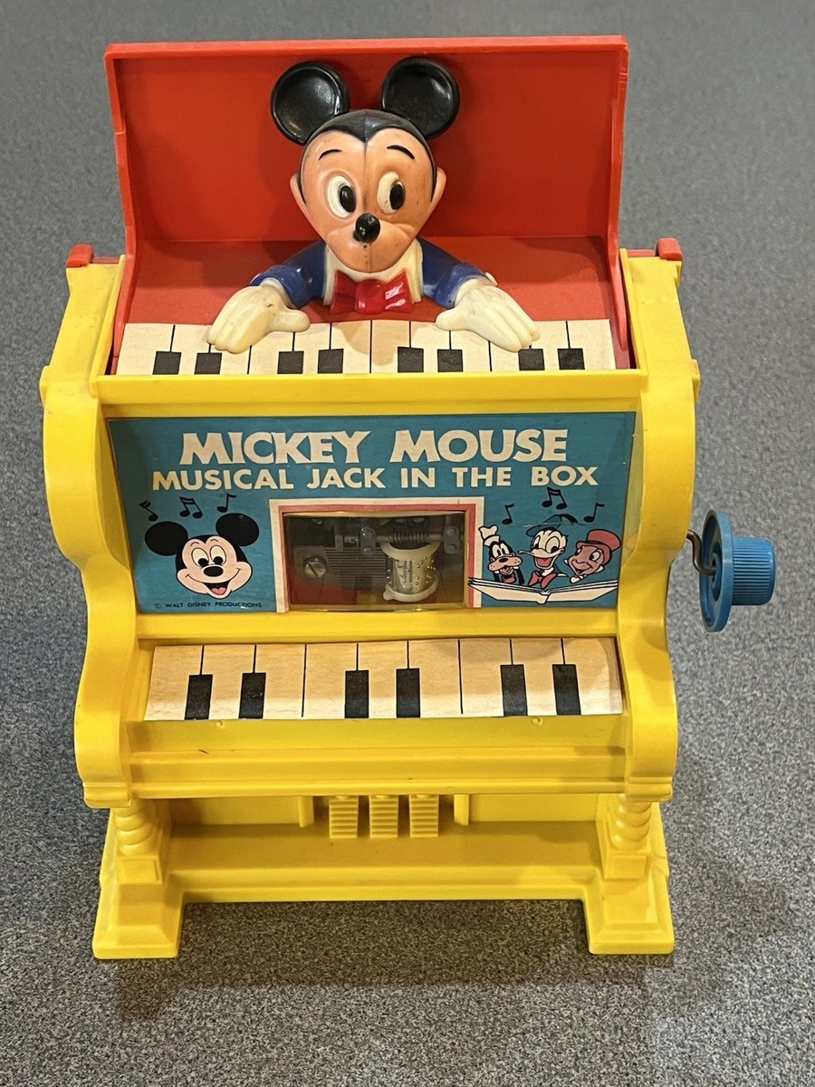 Vtg. 1973 DISNEY MICKEY MOUSE MUSICAL JACK IN THE BOX PIANO Kohner