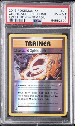 2016 POKEMON XY EVOLUTIONS #75 CHARIZARD SPIRIT LINK-REVERSE FOIL PSA 8