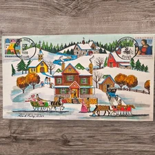 Christmas First Day Cover by Paslay / 1986 2244 2245 FDC / Hand Painted Colored