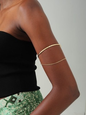 Yellow Gold Hammered Arm Cuff Beaded Body Jewelry One Size