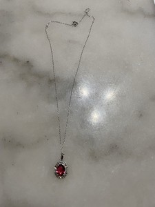 Oval 2.5 Ct Ruby & Baguette Diamond Necklace Lab Grown Gemstone 1.85c, .50 Diamo