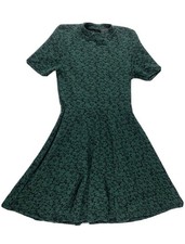 Topshop Dress Women 2 Green Floral Flower Print Short Sleeve Crew Neck Fit Flare