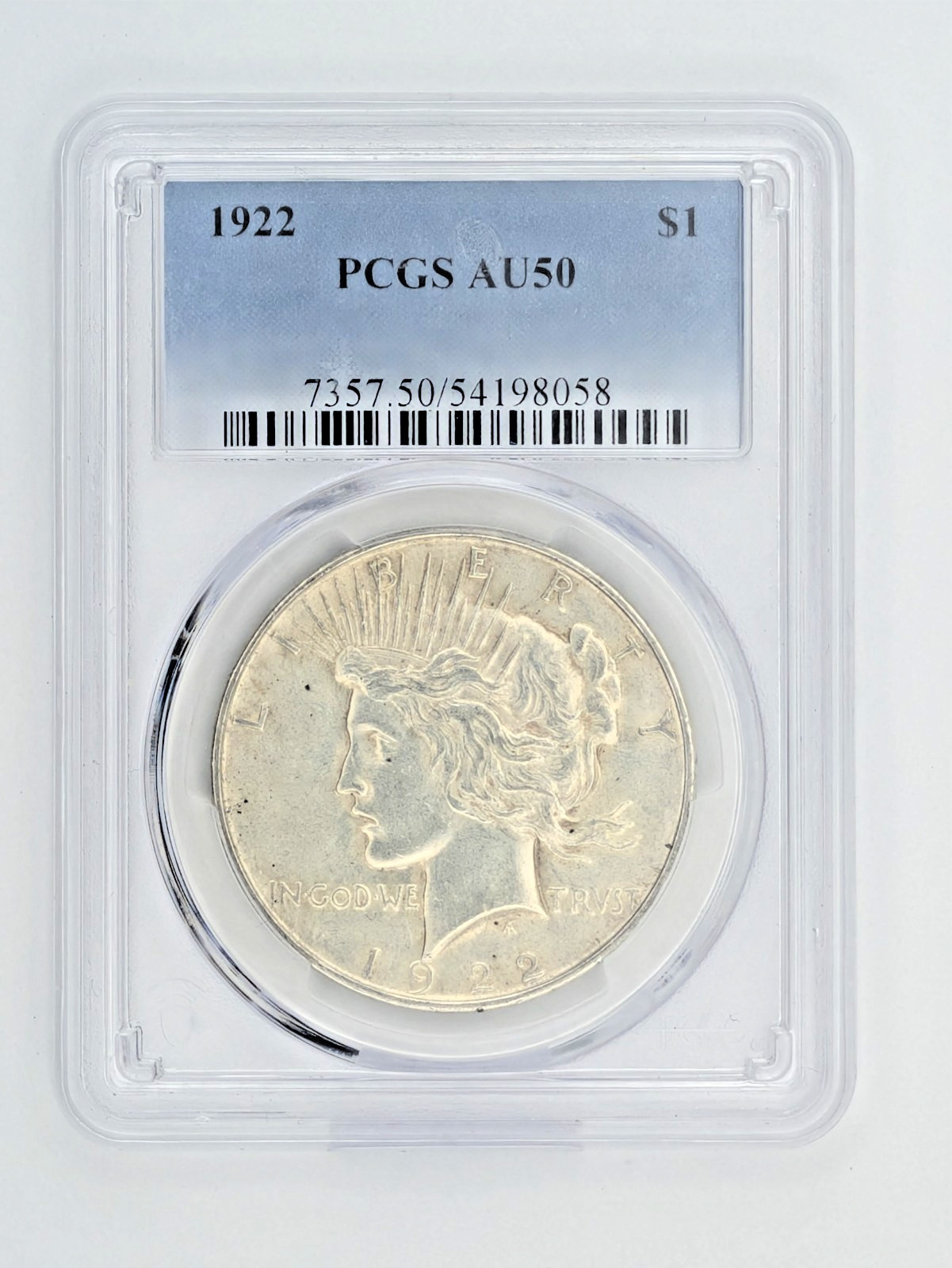 1922 Peace Silver Dollar $1 PCGS AU50 Philadelphia Certified 90% Silver