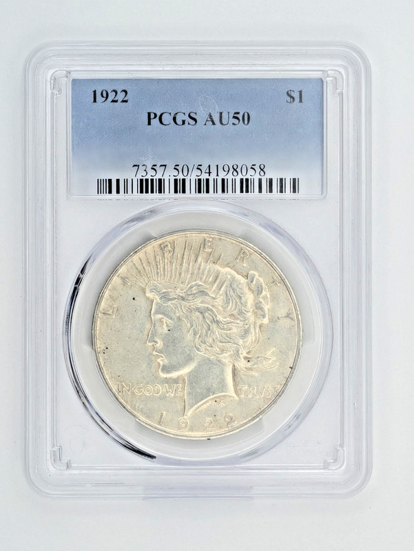 1922 Peace Silver Dollar $1 PCGS AU50 Philadelphia Certified 90% Silver