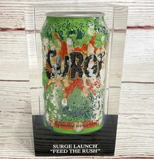 RARE 1996 Surge Soda Launch Can Lucite Encased “Feed The Rush” Paperweight