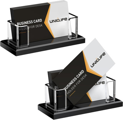2pcs Acrylic Business Card Holder for Desk 1 Slot Clear Horizontal Card Stand