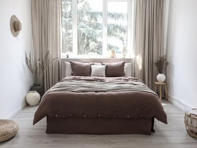 Brown Linen Quilt Cover Set: Stonewashed Soft Bedding Duvet Cover Set