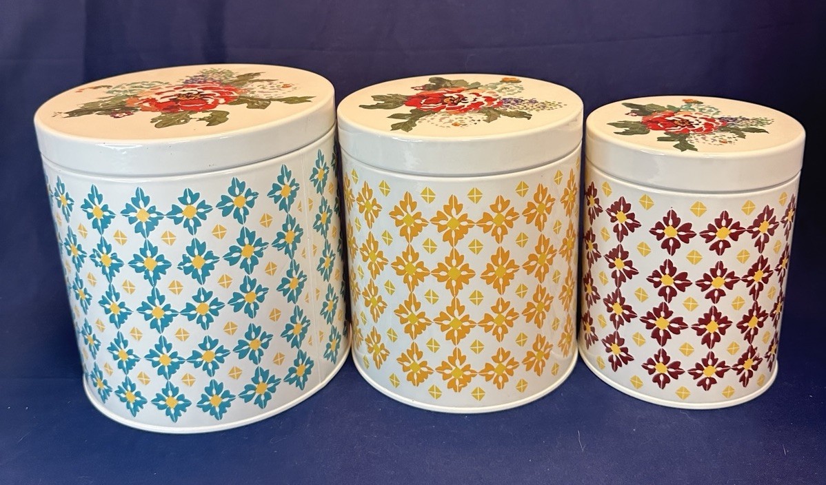 (3) Three The Pioneer Woman Canister Set Storage Farm House Kitchen Flower Top