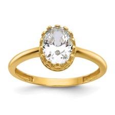 10k Yellow Gold Polished Oval Cut Cubic Zirconia Solitaire Engagement Ring Sz 7