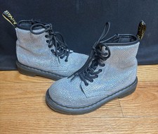 Dr Martens 1460 J Youth Size 13 Silver Glitter Boots Side Zip Combat Style