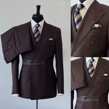Business Men Suits 2pcs Slim Fit Formal Peak Lapel Groom Prom Double Breasted