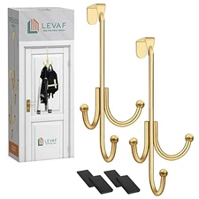 2-Pack Over The Door Hook - with 3 Hang Heads & Snug Fit Pads- 3 Heads Gold