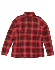 Eddie Bauer Damen-Fleecepullover mit Reißverschluss am Ausschnitt UK 14 Medium burgunderrot kariert DU24