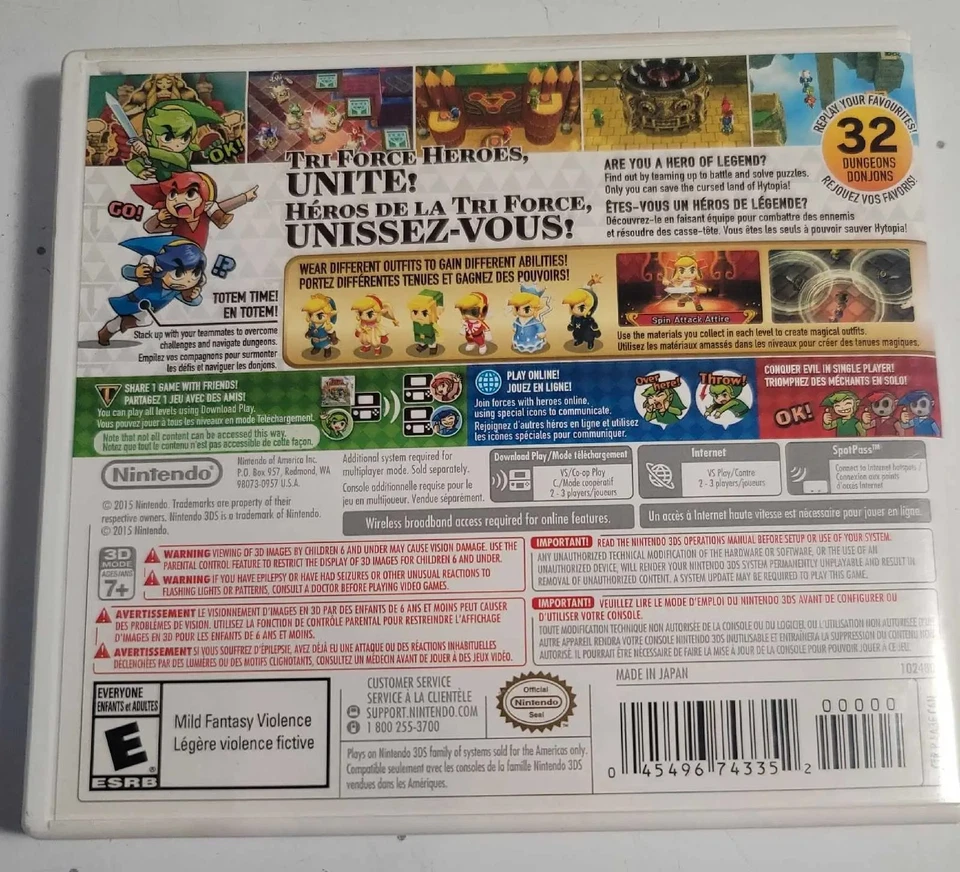 Legend of Zelda: Tri Force Heroes -Nintendo 3DS - CIB - Untested - Image 2 of 4
