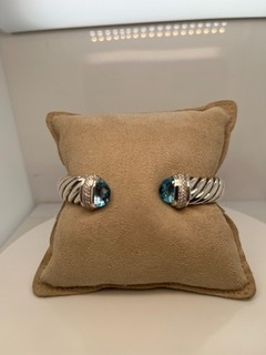 David Yurman 925 SS 10mm Cable Classic Bracelet with Blue Topaz and Diamonds
