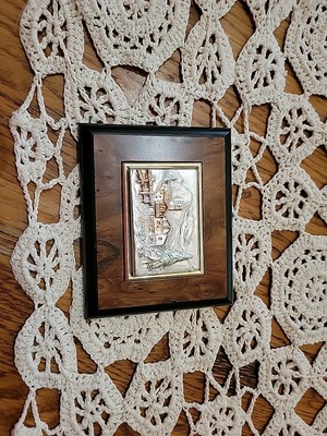 Miniature 3D Art Work Of A House In A Mountainous Scene W/silver & Gold Accents.