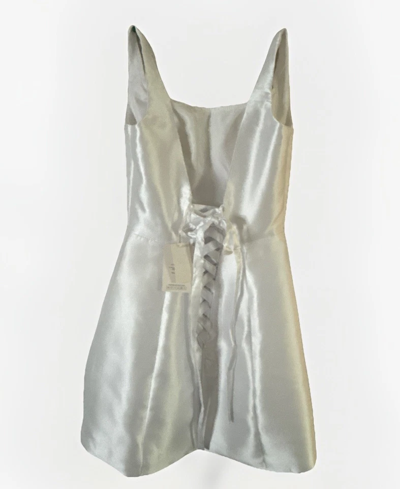 Nuevo con etiquetas Vestido Formal de Dama de honor Baile de graduación Blanco Satén Con cordones Espalda Invitada de Boda Talla 4-8 Foto 3 de 4