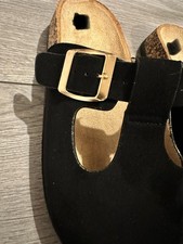 Women’s Black Faux Suede Slip On Buckle Clogs 39
