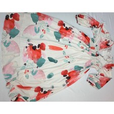 Abstract Floral Maxi Dress XL Women Long Sleeve Ruched Waist Modern Boho