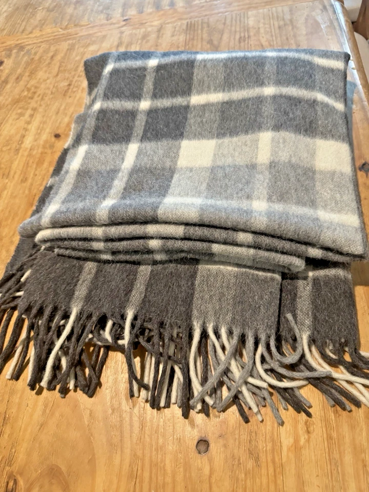 Kumpi альпака шерсти плед серый слоновой кости клетку бахрома Перу 72 X 54» роскошь мягкий - Изображение 2 из 4