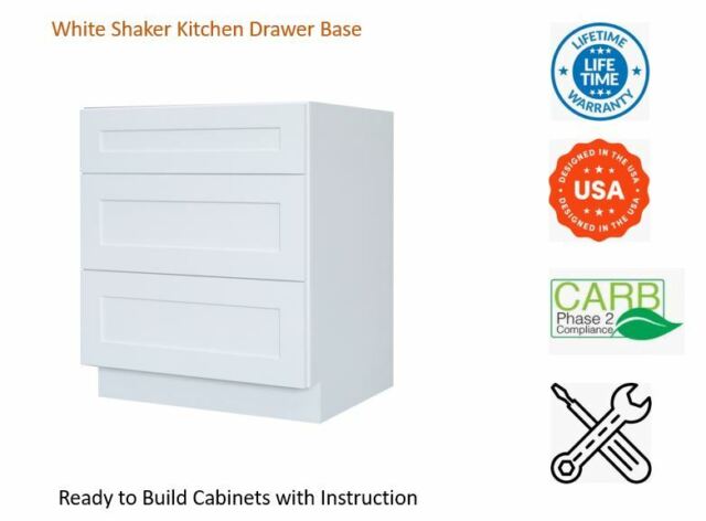 Everyday Cabinets 21 Inch White Shaker 3 Drawer Base Kitchen Cabinet For Sale Online Ebay