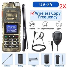 US 2X UV-25 FM WALKIE-TALKIE 136-174 400-520MHZ TRI-BAND TWO WAY RADIO MIC 108CM