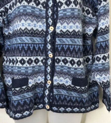 American South Side Damen Alpaka Strickjacke Medium Pullover blau Fair Isle Knöpfe - Bild 4 von 6