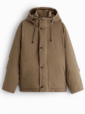 ZARA MAN Dark Khaki Hoodie Puffer jaket size S